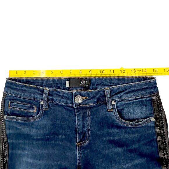 Kut from the Kloth Diana Skinny Jeans Womens Size 6 Dark Wash Black Leather Trim - Picture 10 of 12